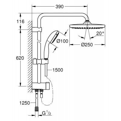 Душевая система GROHE Vitalio Start System 250 с переключателем на 3 положения, хром (26680000) Душевая система GROHE Vitalio Start System 250 с переключателем на 3 положения, хром (26680000)