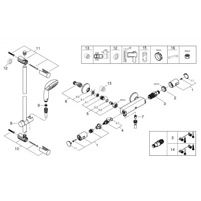 Термостатический смеситель для душа GROHE Precision Start с душевым гарнитуром, хром (34597000) Термостатический смеситель для душа GROHE Precision Start с душевым гарнитуром, хром (34597000)