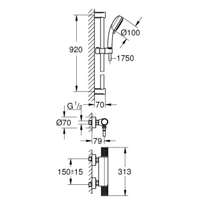 Термостат для душа GROHE Grohtherm 1000 Performance + Душевой гарнитур Tempesta Cosmopolitan 100, хром (34784000) Термостат для душа GROHE Grohtherm 1000 Performance + Душевой гарнитур Tempesta Cosmopolitan 100, хром (34784000)