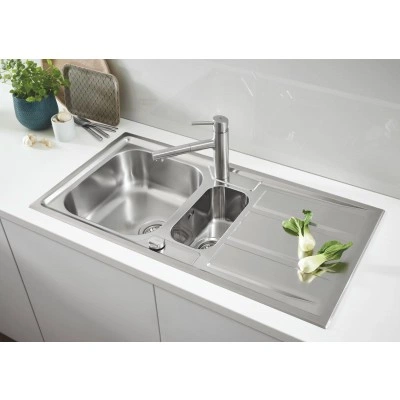 Мойка GROHE из нержавеющей стали с корзинчатым вентилем, оборачиваемая, 1,5 чаши, K400+ 60 -S 98,3/51,3 1.5 (31569SD0) Мойка GROHE из нержавеющей стали с корзинчатым вентилем, оборачиваемая, 1,5 чаши, K400+ 60 -S 98,3/51,3 1.5 (31569SD0)