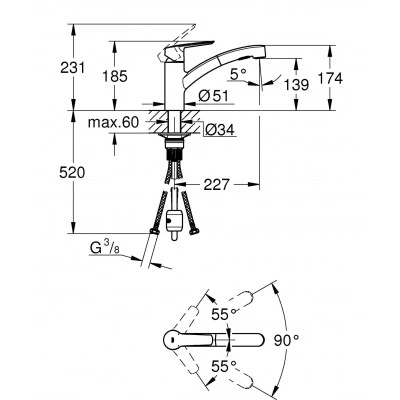 Смеситель для кухни GROHE Start, с низким выдвижным изливом, суперсталь (30307DC1) Смеситель для кухни GROHE Start, с низким выдвижным изливом, суперсталь (30307DC1)