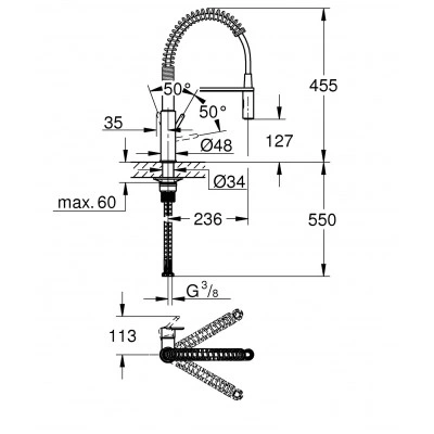 Смеситель однорычажный для мойки DN 15 GROHE Get, хром (30361000) Смеситель однорычажный для мойки DN 15 GROHE Get, хром (30361000)