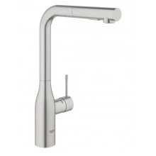 Смеситель для кухонной мойки GROHE Accent с выдвижным L-образным изливом с аэратором, суперсталь (30432DC0)