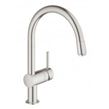 Смеситель для кухонной мойки GROHE Vento с выдвижным C-образным изливом, суперсталь (30434DC0)