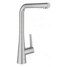 Смеситель для кухонной мойки GROHE Scala с выдвижной лейкой с 2 режимами струи, L-образный излив, суперсталь (30441DC0)