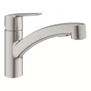 Смеситель для кухни GROHE QuickFix Start низким выдвижным изливом, суперсталь (30531DC1)