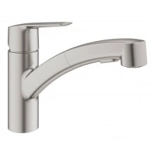 Смеситель для кухни GROHE QuickFix Start низким выдвижным изливом, суперсталь (30531DC1)