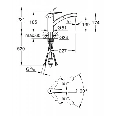 Смеситель для кухни GROHE QuickFix Start низким выдвижным изливом, суперсталь (30531DC1) Смеситель для кухни GROHE QuickFix Start низким выдвижным изливом, суперсталь (30531DC1)