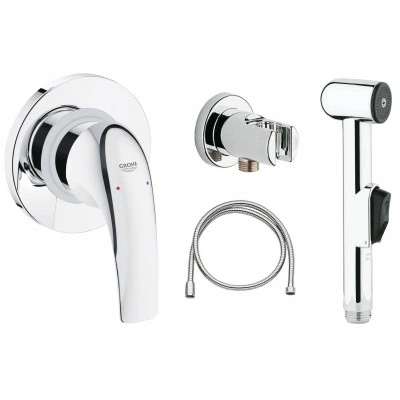 Готовый комплект для гигиенического душа GROHE BauCurve: встраиваемый смеситель, гигиенический душ со шлангом и держателем, хром (123072-B)