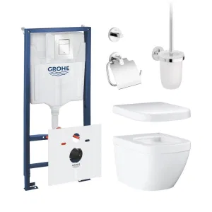 Готовый набор для туалета GROHE Euro Ceramic: унитаз подвесной, инсталляция GROHE Rapid SL с панелью Skate Cosmopolitan S альпин-белый, сиденье и аксессуары (NW0049) Готовый набор для туалета GROHE Euro Ceramic: унитаз подвесной, инсталляция GROHE Rapid SL с панелью Skate Cosmopolitan S альпин-белый, сиденье и аксессуары (NW0049)