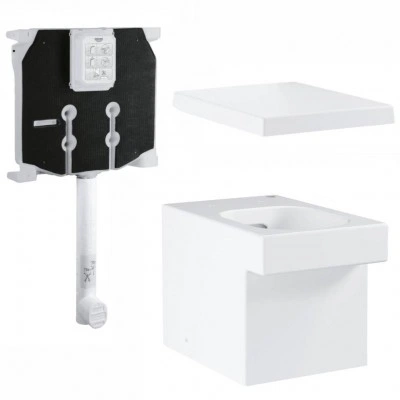 Унитаз напольный безободковый GROHE Cube Ceramic с бачком и сиденьем с микролифтом (NW0065-1)