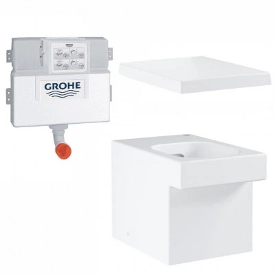 Унитаз напольный безободковый GROHE Cube Ceramic с бачком и сиденьем с микролифтом (NW0065) Унитаз напольный безободковый GROHE Cube Ceramic с бачком и сиденьем с микролифтом (NW0065)