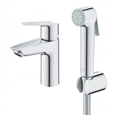Смеситель для раковины однорычажный GROHE QuickFix Start, с гигиеническим душем, S-Size, хром, (23123003) Смеситель для раковины однорычажный GROHE QuickFix Start, с гигиеническим душем, S-Size, хром, (23123003)