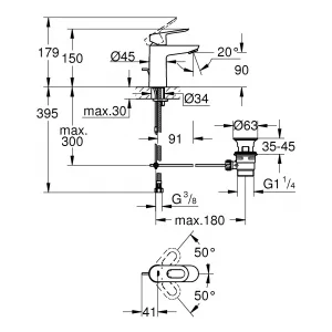 Смеситель для раковины GROHE Start Loop со сливным гарнитуром, хром (23349000) Смеситель для раковины GROHE Start Loop со сливным гарнитуром, хром (23349000)
