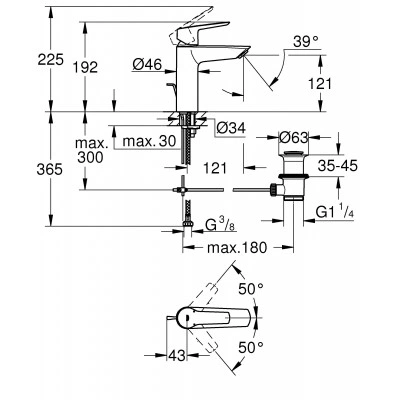 Смеситель для раковины однорычажный GROHE QuickFix Start с донным клапаном, M-Size, хром, (23455002) Смеситель для раковины однорычажный GROHE QuickFix Start с донным клапаном, M-Size, хром, (23455002)