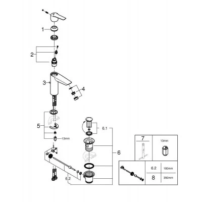 Смеситель для раковины однорычажный GROHE QuickFix Start с донным клапаном, M-Size, хром, (23455002) Смеситель для раковины однорычажный GROHE QuickFix Start с донным клапаном, M-Size, хром, (23455002)