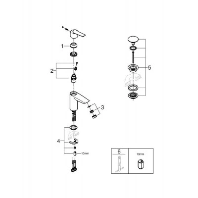 Смеситель для раковины однорычажный GROHE QuickFix Start с нажимным донным клапаном, S-Size, хром, (23550002) Смеситель для раковины однорычажный GROHE QuickFix Start с нажимным донным клапаном, S-Size, хром, (23550002)