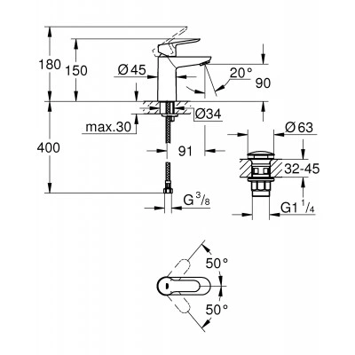 Смеситель для раковины GROHE Start Edge, хром (23580000) Смеситель для раковины GROHE Start Edge, хром (23580000)