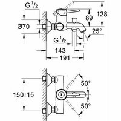 Смеситель для ванны GROHE BauClassic, хром (32865000) Смеситель для ванны GROHE BauClassic, хром (32865000)
