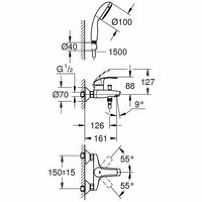 Смеситель для ванны GROHE Eurosmart, хром (3330220A) Смеситель для ванны GROHE Eurosmart, хром (3330220A)