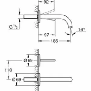 Внешняя часть смесителя для раковины GROHE Atrio Joy настенного монтажа на 2 отверстия, суперсталь (19287DC3) Внешняя часть смесителя для раковины GROHE Atrio Joy настенного монтажа на 2 отверстия, суперсталь (19287DC3)
