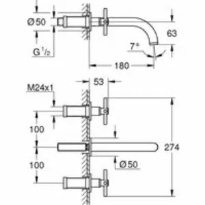 Внешняя часть смесителя для раковины GROHE Atrio настенного монтажа на 3 отверстия, двухвентильный, темный графит матовый (20164AL3) Внешняя часть смесителя для раковины GROHE Atrio настенного монтажа на 3 отверстия, двухвентильный, темный графит матовый (20164AL3)