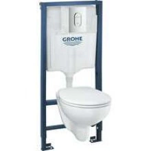 Набор GROHE Solido 5-в-1: подвесной унитаз с крышкой + система инсталляции с панелью смыва Arena Cosmopolitan (39418000)