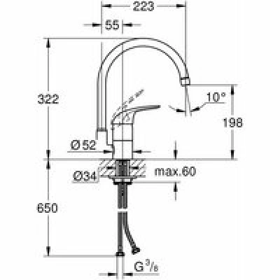 Смеситель для кухни GROHE Euroeco, хром (32752000) Смеситель для кухни GROHE Euroeco, хром (32752000)