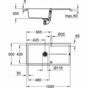 Мойка GROHE K400, 1000 x 500 мм, серый гранит (31641AT0) Мойка GROHE K400, 1000 x 500 мм, серый гранит (31641AT0)