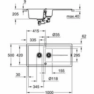 Мойка GROHE K400 с 1,5 чашей, 1000 x 500 мм, серый гранит (31642AT0) Мойка GROHE K400 с 1,5 чашей, 1000 x 500 мм, серый гранит (31642AT0)