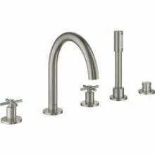Смеситель для ванны GROHE Atrio двухвентильный, на 5 отверстий, на край ванны, суперсталь (19923DC3)