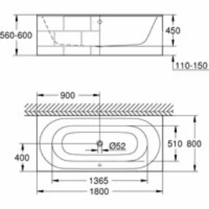 Ванна GROHE Essence, 180 x 80 х 45, альпин-белый (3962000H) Ванна GROHE Essence, 180 x 80 х 45, альпин-белый (3962000H)