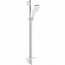 Душевой гарнитур GROHE Rainshower SmartActive 130 Cube с мыльницей, 3 режима струи, душевая штанга 900 мм, 9,5 л/мин, белая луна (26587LS0)