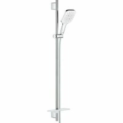 Душевой гарнитур GROHE Rainshower SmartActive 130 Cube с мыльницей, 3 режима струи, душевая штанга 900 мм, 9,5 л/мин, белая луна (26587LS0)