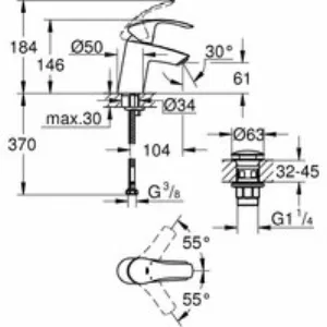 Смеситель для раковины GROHE Eurosmart с нажимным донным клапаном S-Size, хром (23922002) Смеситель для раковины GROHE Eurosmart с нажимным донным клапаном S-Size, хром (23922002)