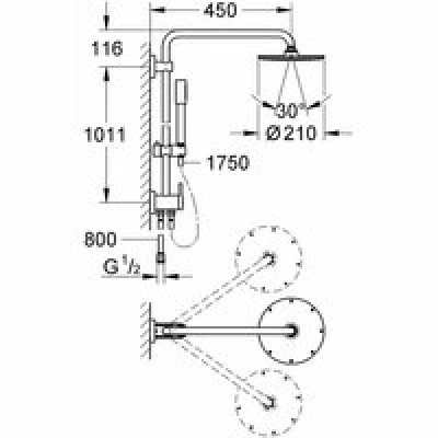 Душевая система GROHE Rainshower System 210 с переключателем потоков, хром (27058000) Душевая система GROHE Rainshower System 210 с переключателем потоков, хром (27058000)