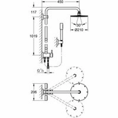 Душевая система GROHE Rainshower System 210 с переключателем потоков, хром (27361000) Душевая система GROHE Rainshower System 210 с переключателем потоков, хром (27361000)