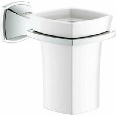Стакан для зубных щеток Керамический, с держателем GROHE Grandera, хром (40626000) Стакан для зубных щеток Керамический, с держателем GROHE Grandera, хром (40626000)