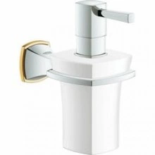 Дозатор жидкого мыла GROHE Grandera керамический, с держателем, хром/золото (40627IG0)