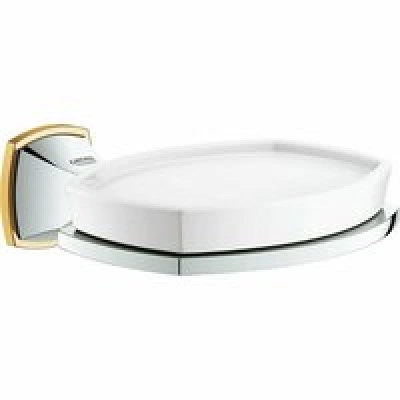 Мыльница керамическая GROHE Grandera с держателем, хром/золото (40628IG0) Мыльница керамическая GROHE Grandera с держателем, хром/золото (40628IG0)