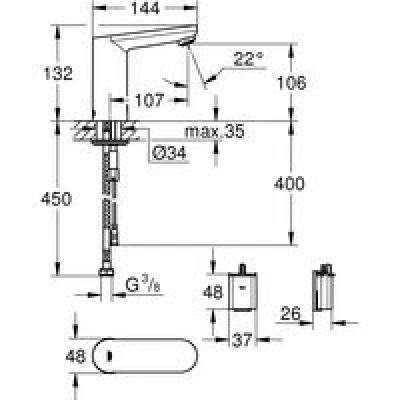 Кран для раковины GROHE Eurosmart Cosmopolitan E инфракрасный, без функции смешивания, хром (36439000) Кран для раковины GROHE Eurosmart Cosmopolitan E инфракрасный, без функции смешивания, хром (36439000)