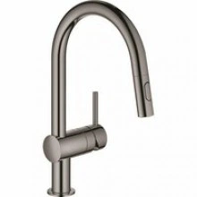 Смеситель для кухни GROHE Minta с вытяжным душем, C-образный излив, темный графит глянец (32321A02)