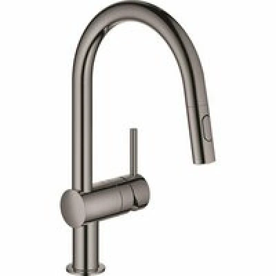 Смеситель для кухни GROHE Minta с вытяжным душем, C-образный излив, темный графит глянец (32321A02)