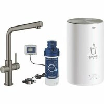 Комплект для кухни GROHE Red Duo II с бойлером M-size, смеситель с L-образным изливом, темный графит матовый (30327AL1)