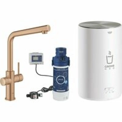 Комплект для кухни GROHE Red Duo II с бойлером M-size, смеситель с L-образным изливом, теплый закат матовый (30327DL1)