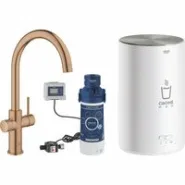 Комплект для кухни GROHE Red Duo II с бойлером M-size, смеситель с C-образным изливом, теплый закат матовый (30083DL1)
