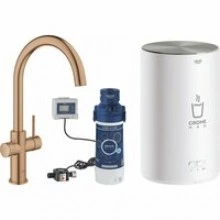 Комплект для кухни GROHE Red Duo II с бойлером M-size, смеситель с C-образным изливом, теплый закат матовый (30083DL1)