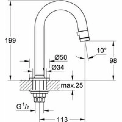 Кран для раковины GROHE Universal, без функции смешивания, с C-изливом, суперсталь (20201DC0) Кран для раковины GROHE Universal, без функции смешивания, с C-изливом, суперсталь (20201DC0)