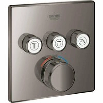 Внешняя часть термостата для душа GROHE Grohtherm SmartControl на 3 потребителя, квадратная, темный графит глянец (29126A00) Внешняя часть термостата для душа GROHE Grohtherm SmartControl на 3 потребителя, квадратная, темный графит глянец (29126A00)
