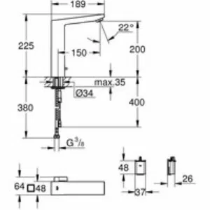 Смеситель для раковины GROHE Eurocube E инфракрасный, с регулировкой температуры, питание от батареи 6V, темный графит матовый (36441AL0) Смеситель для раковины GROHE Eurocube E инфракрасный, с регулировкой температуры, питание от батареи 6V, темный графит матовый (36441AL0)